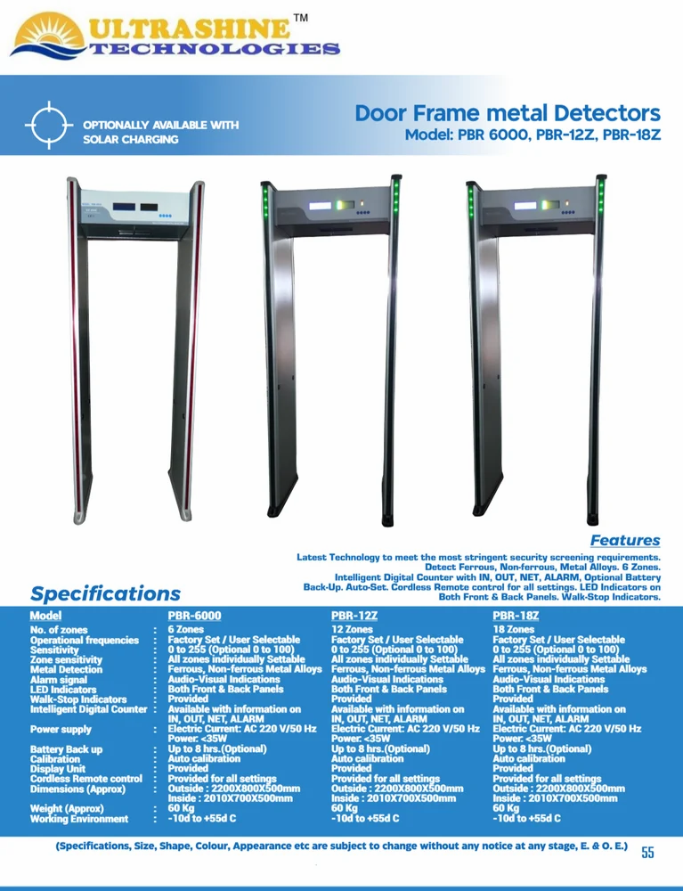ULTRASHINE 6 Zone Door Frame Metal Detector, PBR-6000