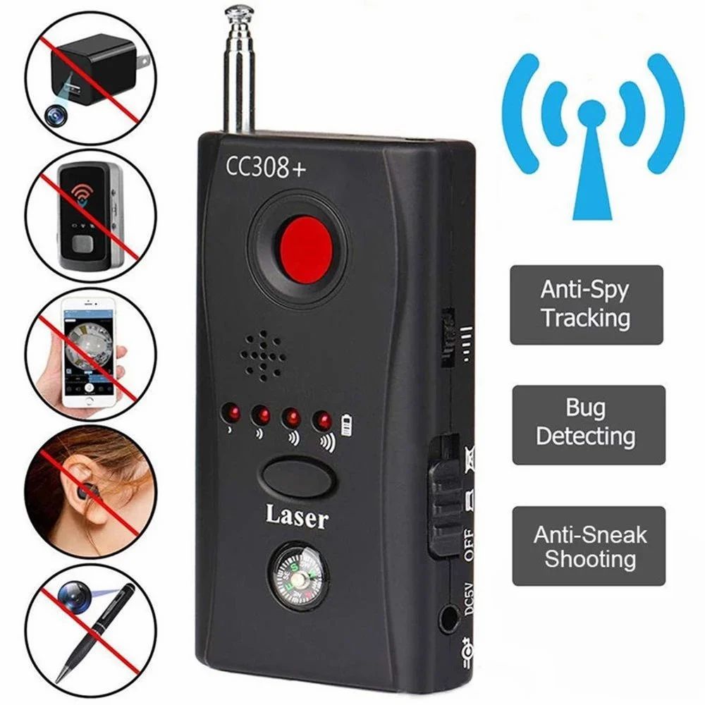 ULTRASHINE RF Signal Bug Detector Device Finder Anti-Spy Hidden Camera Laser Lens CC308+